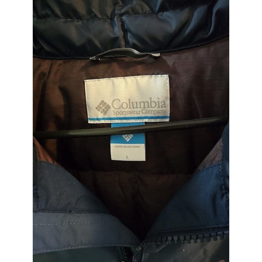 Mens Columbia Navy 550 Puffer Jacket.  Large. Blue. Duck Feather Blend. EUC! - Picture 6 of 13